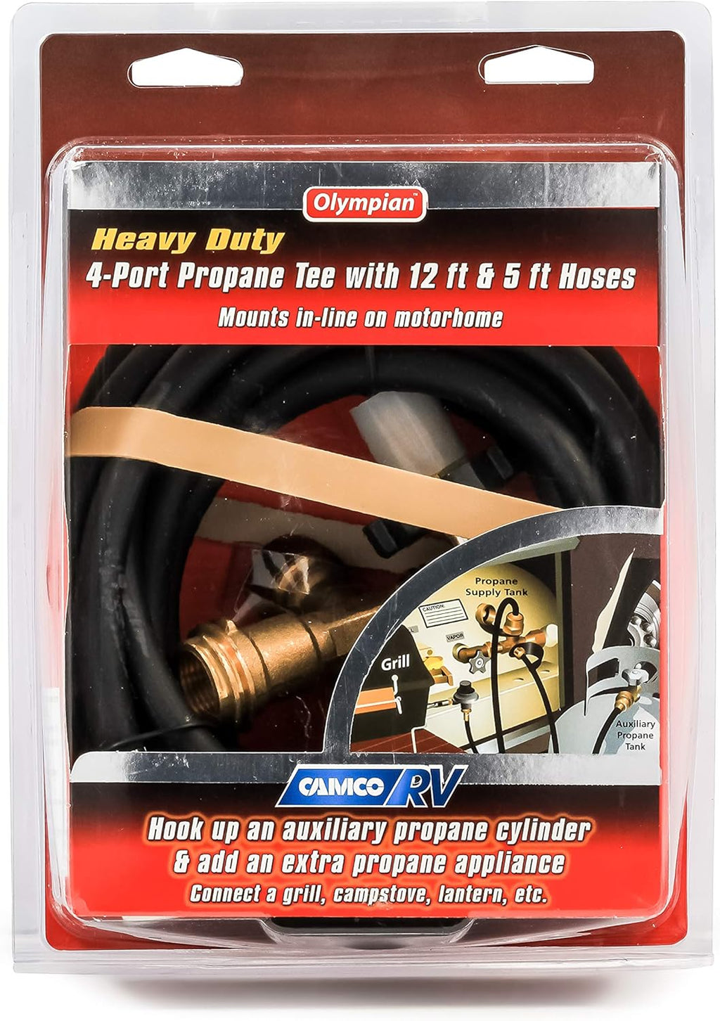 Camco Propane Brass 4 Port Tee with 5ft and 12ft Hoses I988