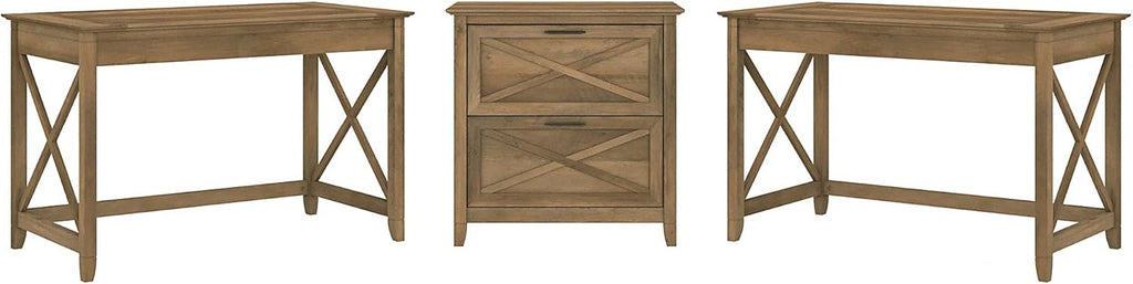 2 Person Desk Set with Lateral File Cabinet, Dark Gray Hickory T4923