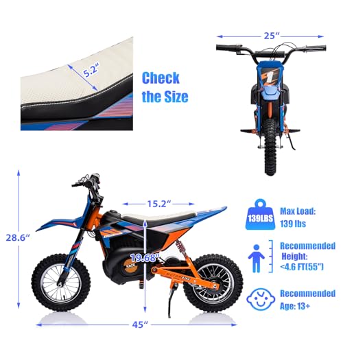 24V Electric Dirt Bike for Kids with Pneumatic Knobby Tires, Blue O31376