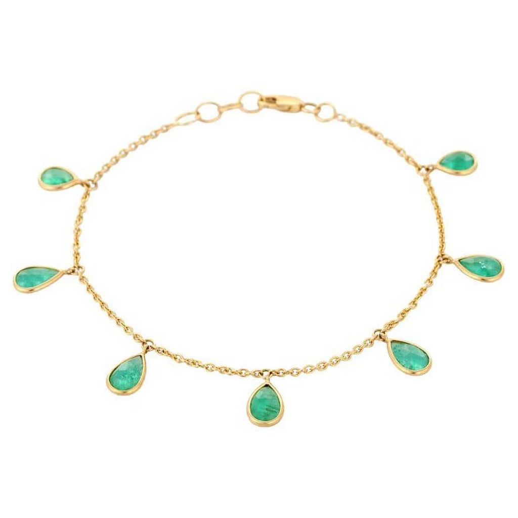 18K Solid Yellow Gold Emerald Charm Bracelet V9027