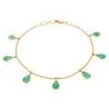 18K Solid Yellow Gold Emerald Charm Bracelet V9027