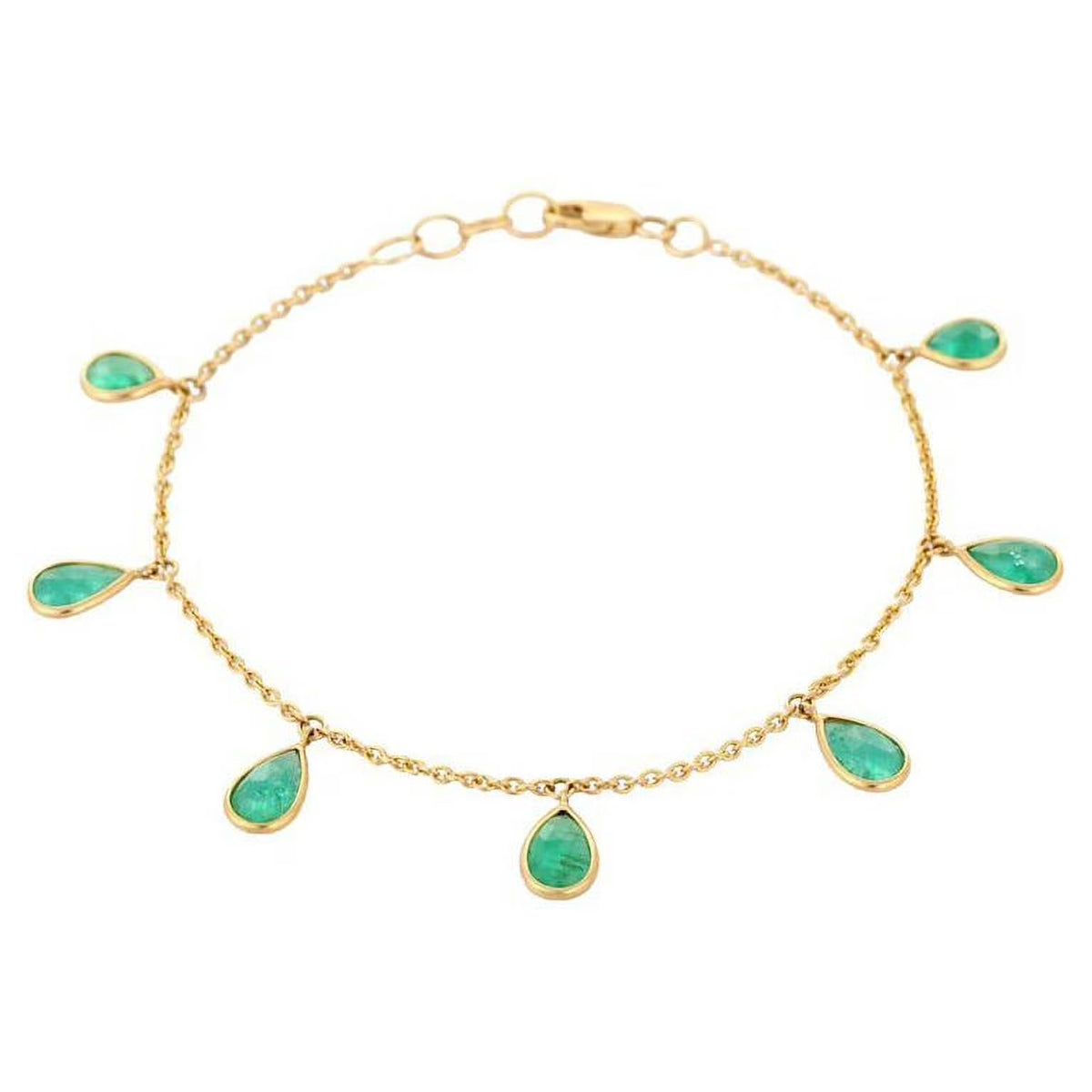 18K Solid Yellow Gold Emerald Charm Bracelet V9027
