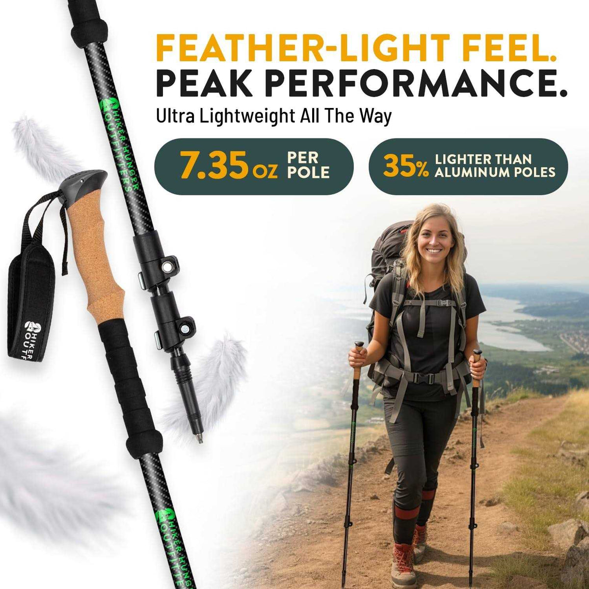 Carbon Fiber Trekking Poles Collapsible Walking N608