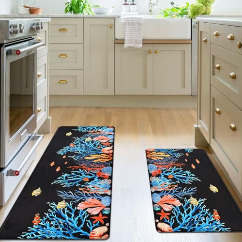 2 PCS Black Anti Fatigue Kitchen Mats W64972