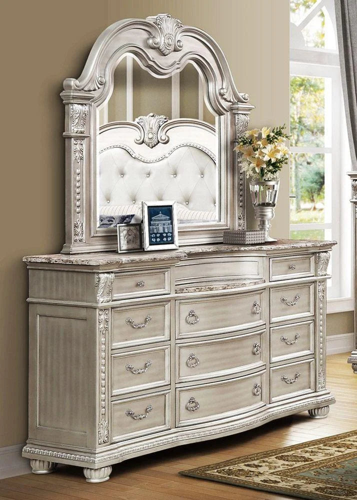 Antique Platinum Sleigh Queen Bedroom Set 5P E265