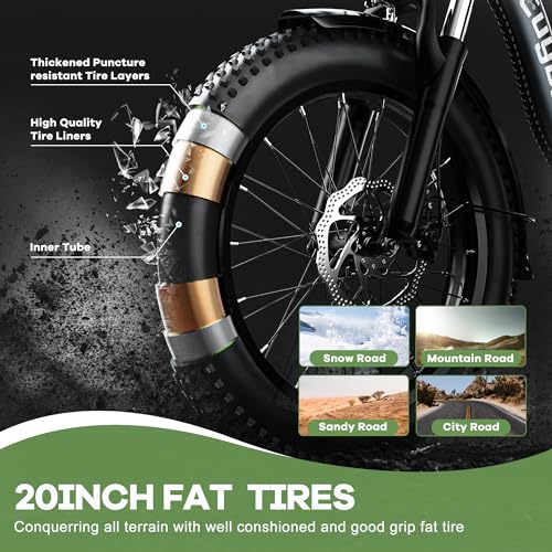 1000W Foldable Electric Bike, 48V 15Ah Removable Battery, 20" Fat Tire, 7 Speed K20679