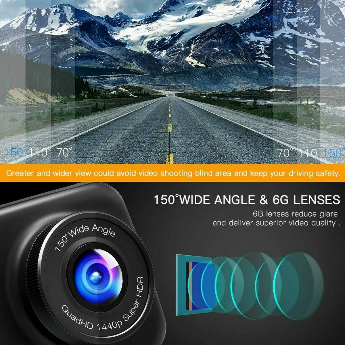 1440p Dual Dash Cam FHD Front and Rear Camera D41670