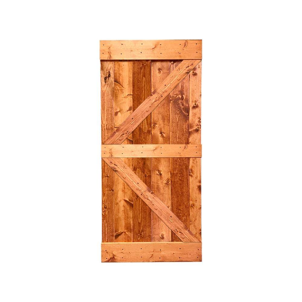 30 in. x 84 in. Red Walnut Stained Solid Pine Wood Interior Sliding Barn Door Slab P14231