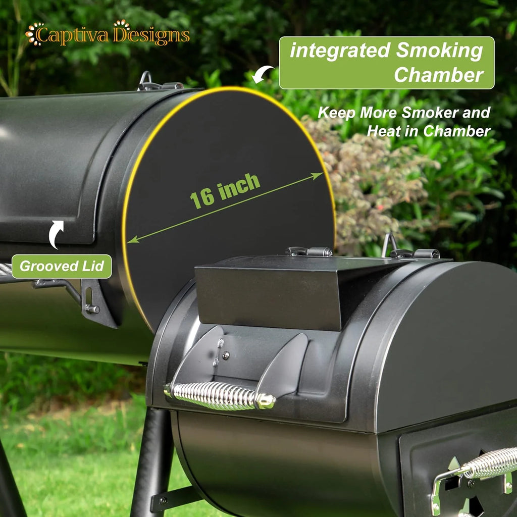 Heavy Duty Outdoor Offset Smoker with Extra Large Cooking Area W555