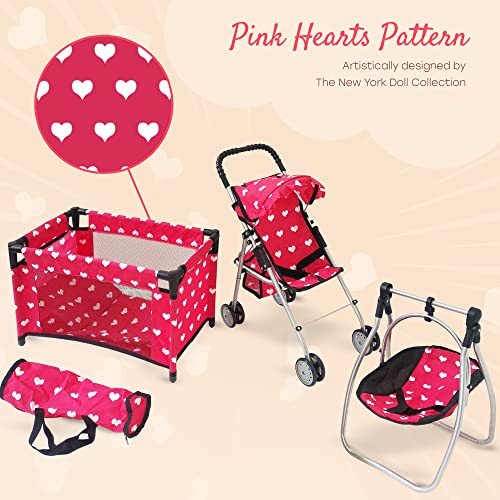 Pink Baby Doll Stroller with Crib Furniture Playset H645