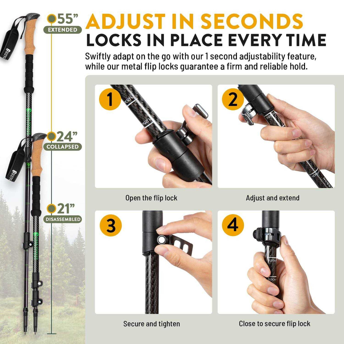 Carbon Fiber Trekking Poles Collapsible Walking N608