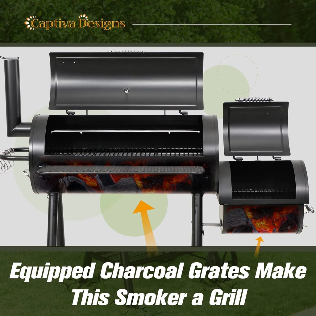 Heavy Duty Outdoor Offset Smoker with Extra Large Cooking Area W555