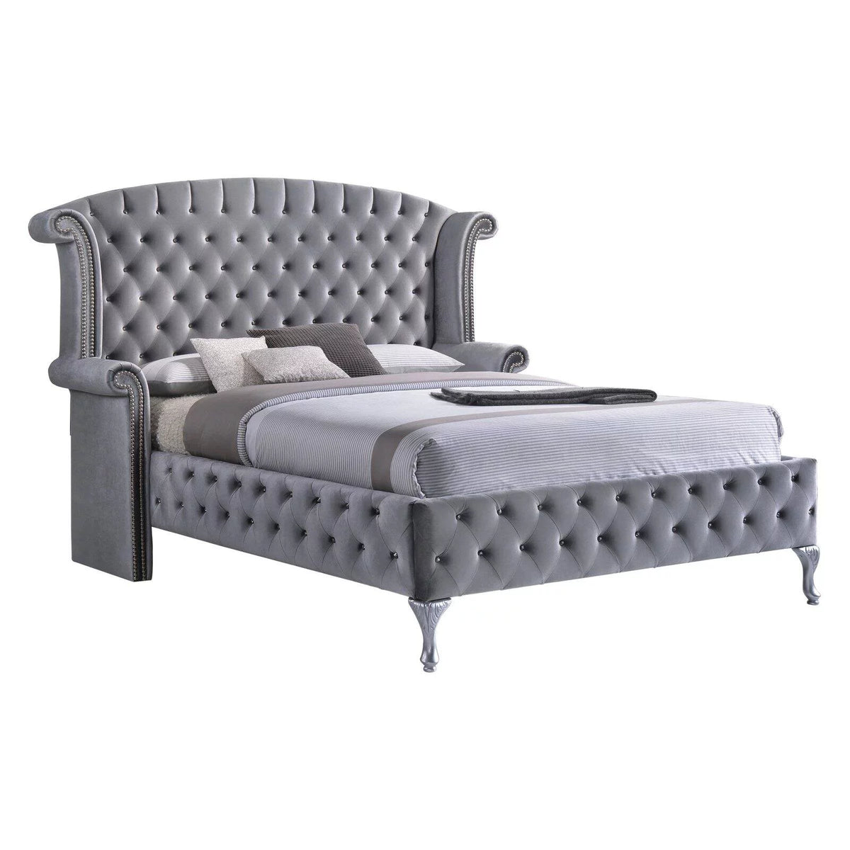 Gray Tufted Velvet Upholstered King Bed C950