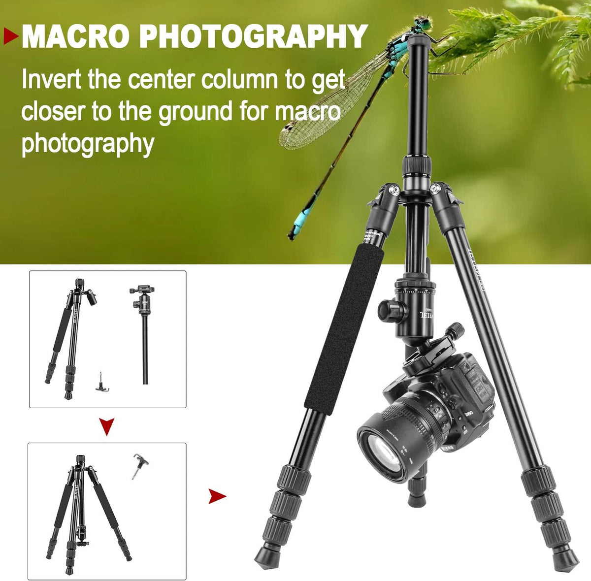 Lightweight Aluminum Camera Tripod with Ball Head and Phone Holder A394907