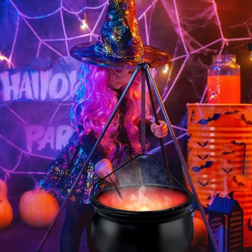 12" Large Black Witch Cauldron with Mist Maker Fogger I52998