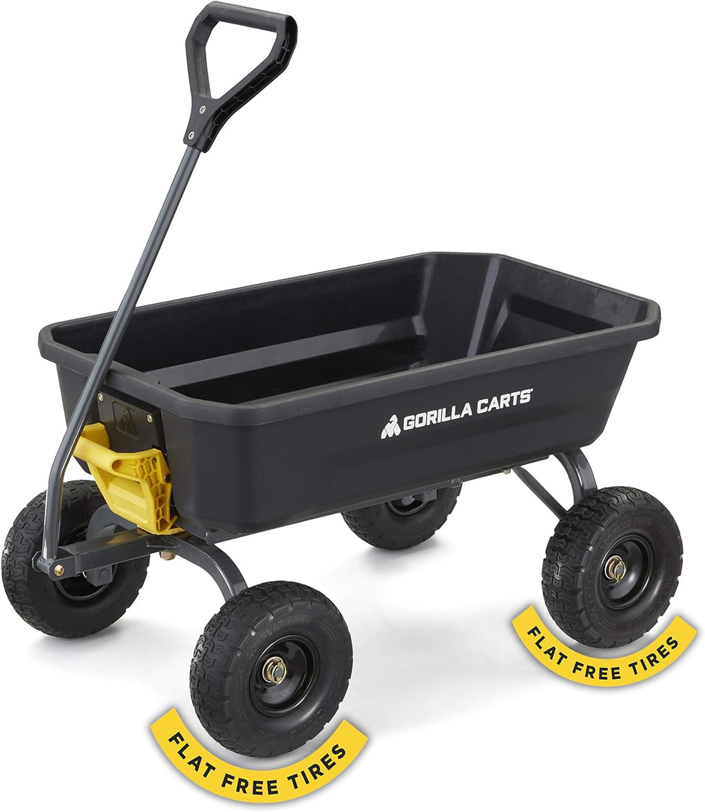 4 Cu. Ft. Poly Garden Dump Cart with No-Flat Tires, Black R54548