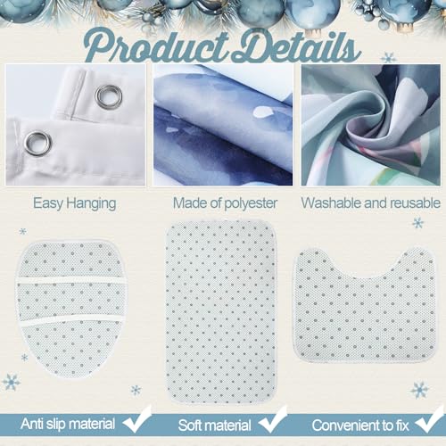 7 Pcs Christmas Shower Curtain Set Non Slip Waterproof Bathroom Accessories J877