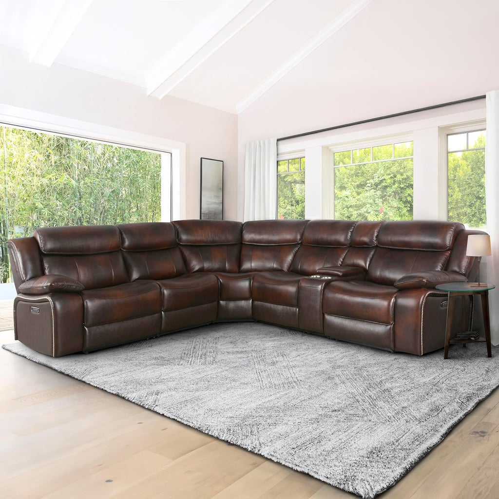 Brown Top Grain Leather 6 Piece Power Reclining Sectional L626