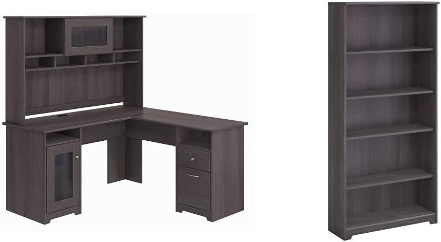 L Shaped Desk with Hutch in Espresso Oak G48052