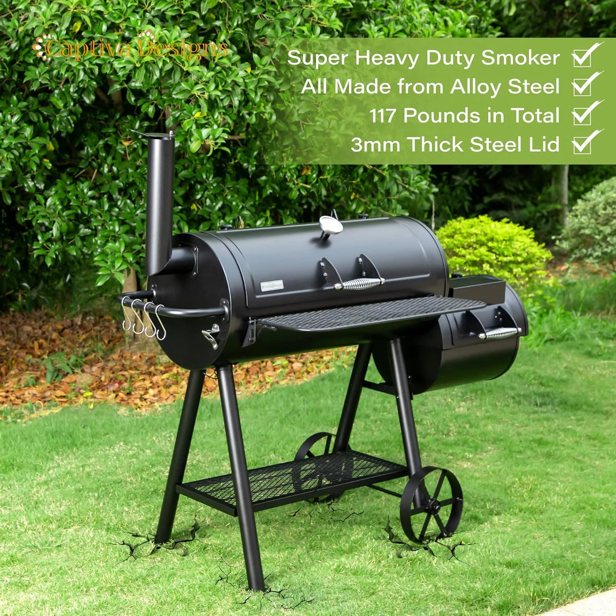 Heavy Duty Outdoor Offset Smoker with Extra Large Cooking Area W555