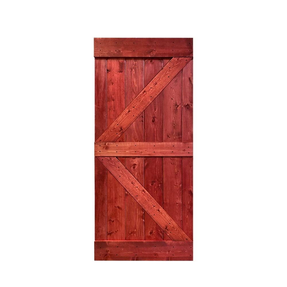 30 in. x 84 in. Red Walnut Stained Solid Pine Wood Interior Sliding Barn Door Slab P14231