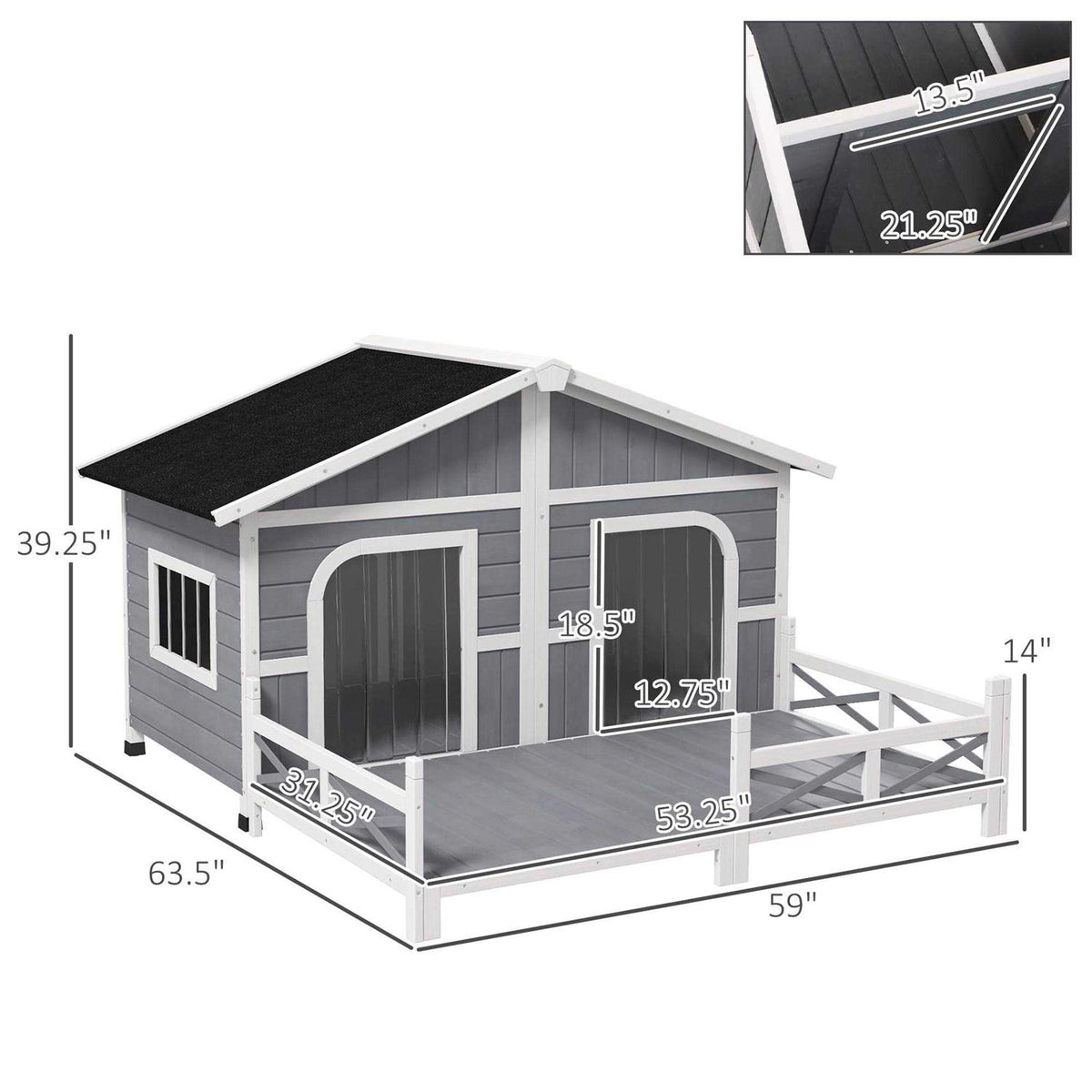 Large Wood Dog House with Porch Deck K42270