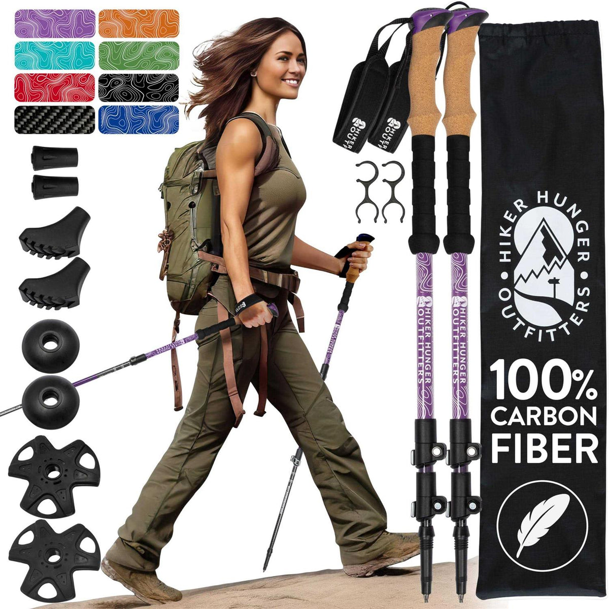 Carbon Fiber Trekking Poles Collapsible Walking N608