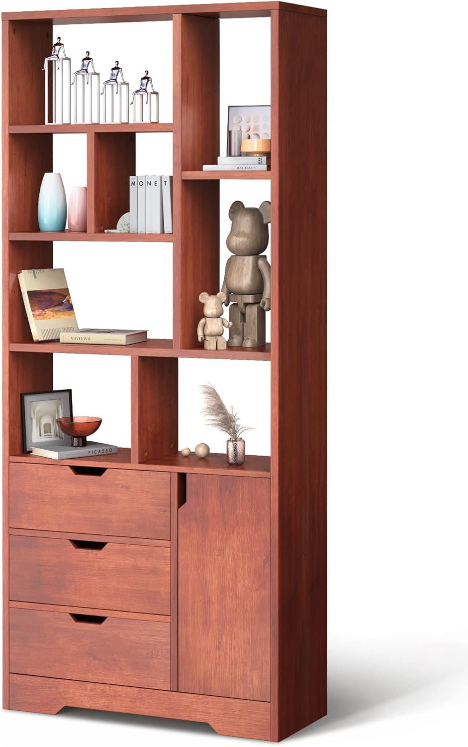 Brown Wood Bookcase Storage Cabinet with Doors and 3 Drawers M868280