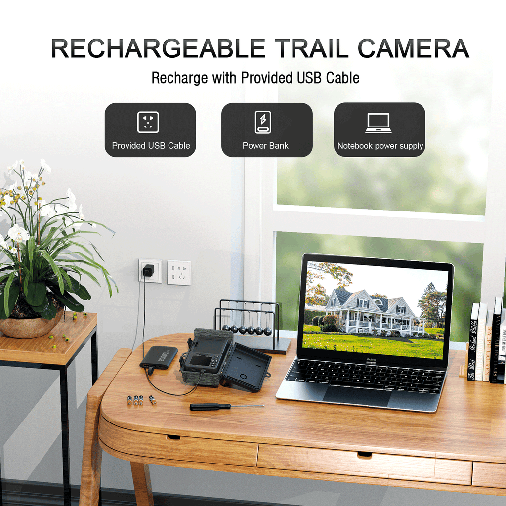 Solar Powered Trail Camera with SD Card Rechargeable 4400mAh 4K 48MP WiFi Night Vision Waterproof IP66 M835