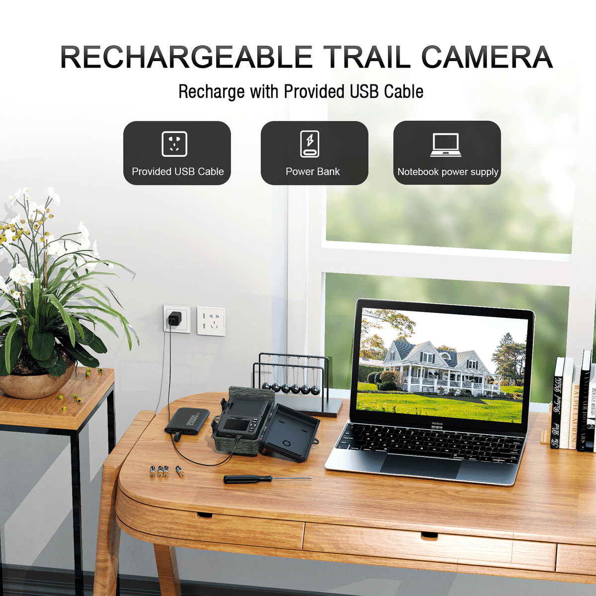 Solar Powered Trail Camera with SD Card Rechargeable 4400mAh 4K 48MP WiFi Night Vision Waterproof IP66 M835