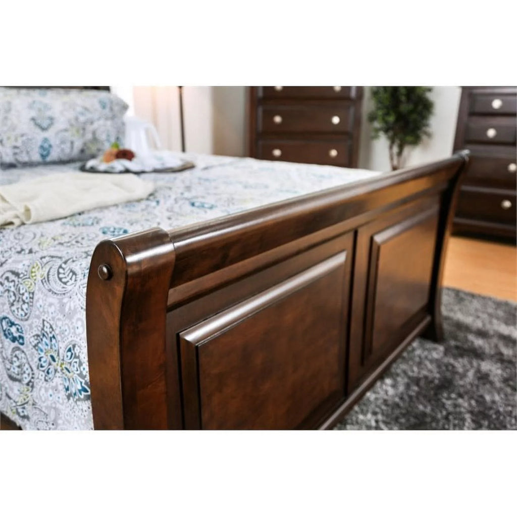Brown Cherry Wood California King Sleigh Bed F311