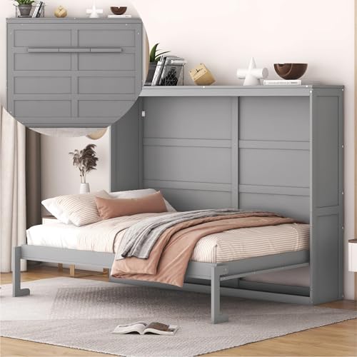 Gray Queen Solid Wood Murphy Cabinet Bed R6348