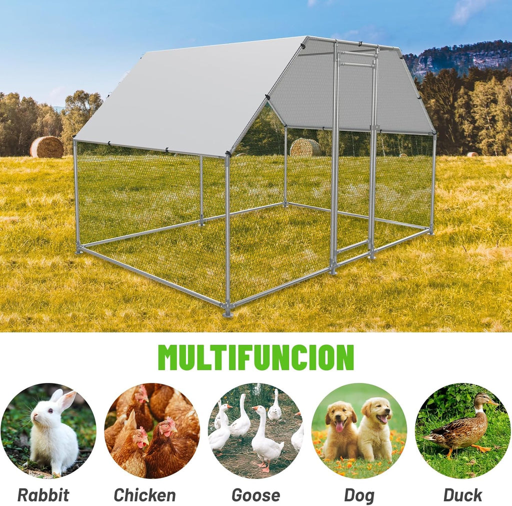 Large Metal Chicken Coop Walk-in Poultry Cage with Water-Resident and Anti-UV Cover S42577