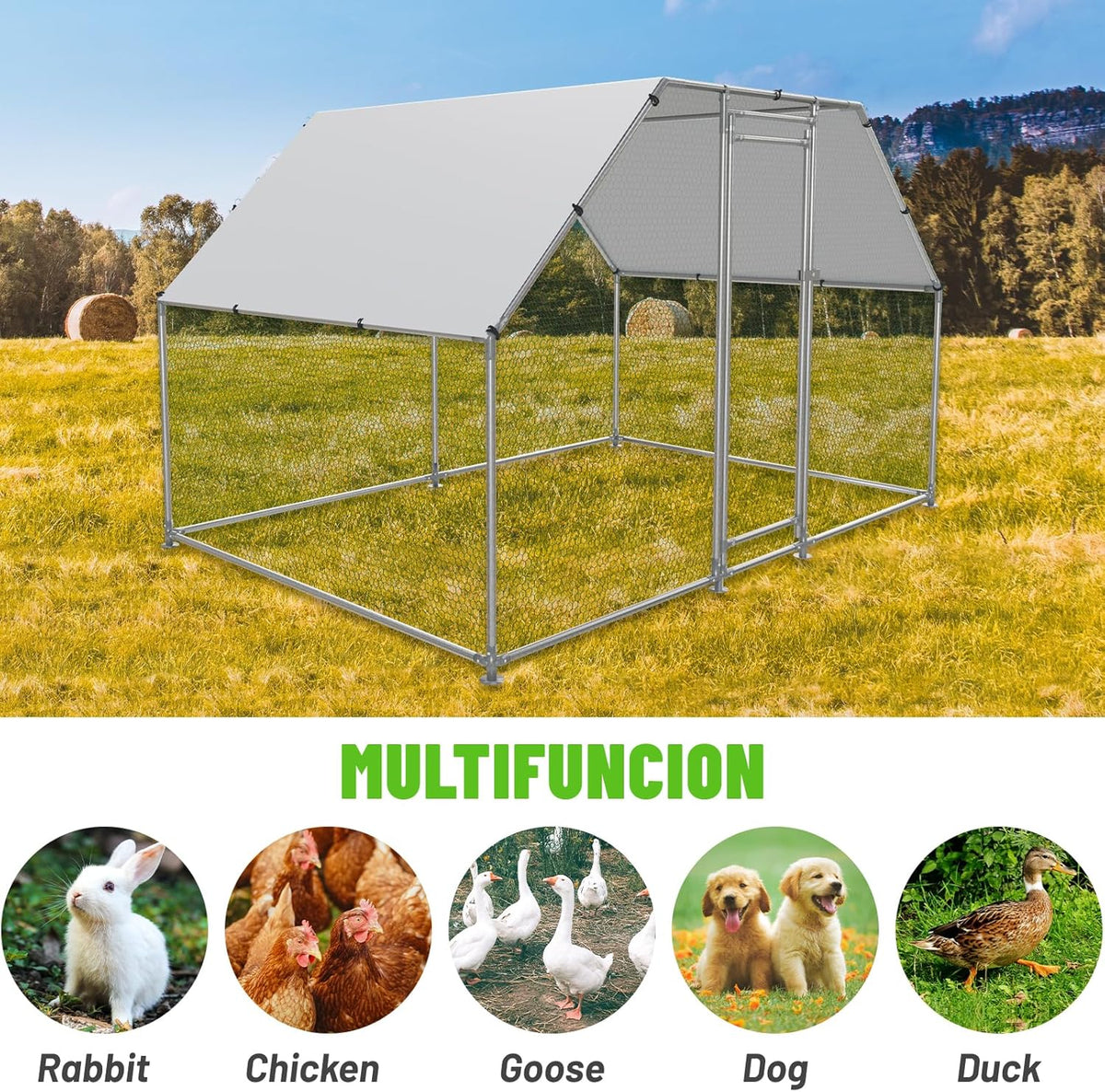 Large Metal Chicken Coop Walk-in Poultry Cage with Water-Resident and Anti-UV Cover S42577