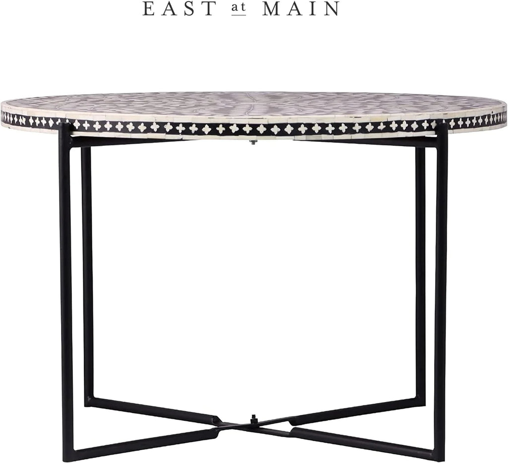 Round Coffee Table 30”W X 19”H Wooden Floral Top Metal Legs Black E562875