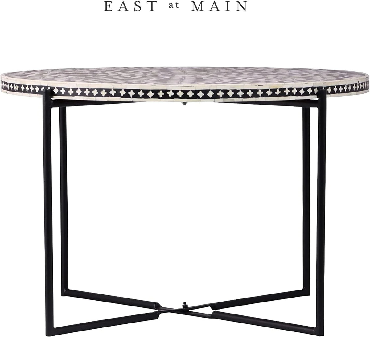 Round Coffee Table 30”W X 19”H Wooden Floral Top Metal Legs Black E562875