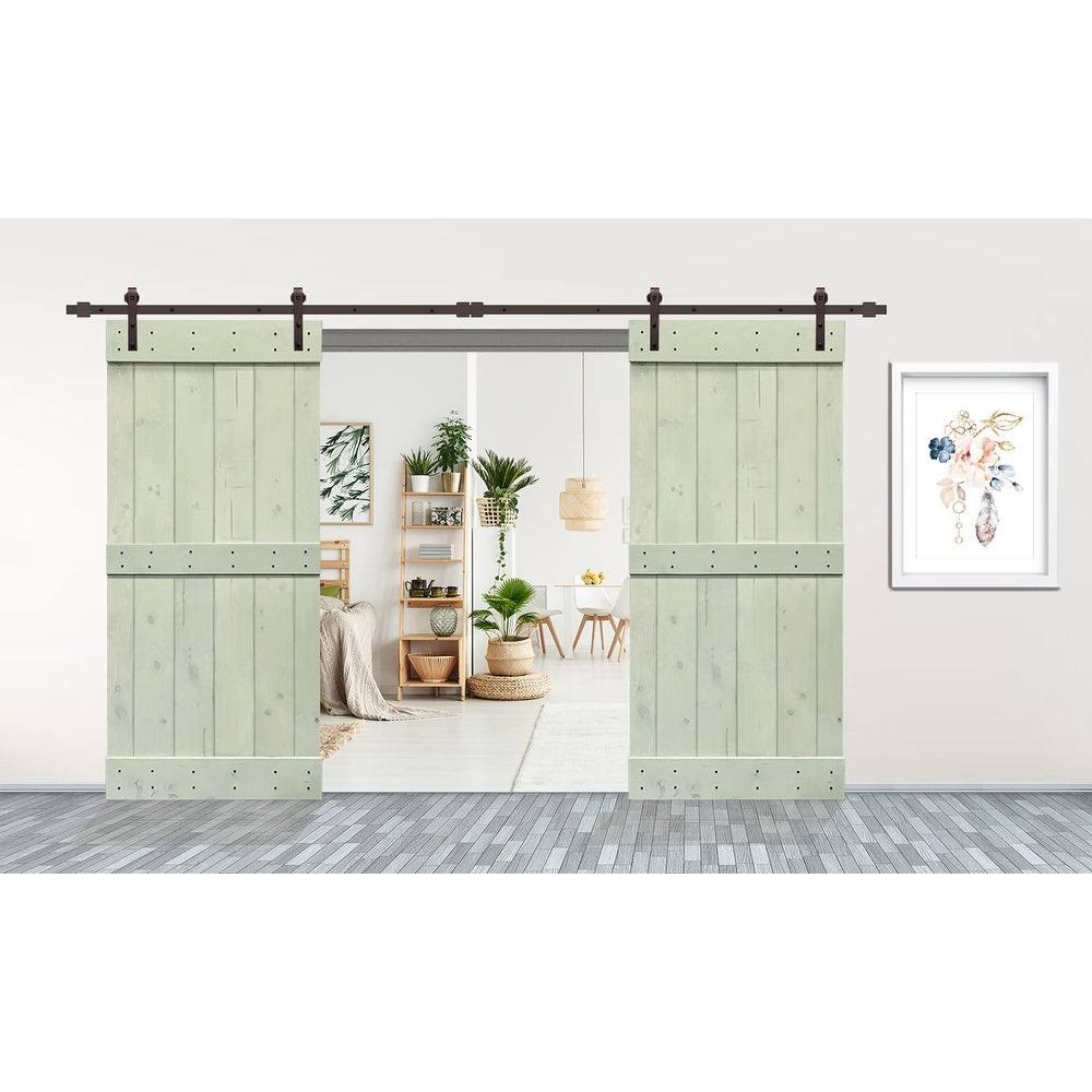 Sage Green Double Barn Door with Hardware Kit V4553