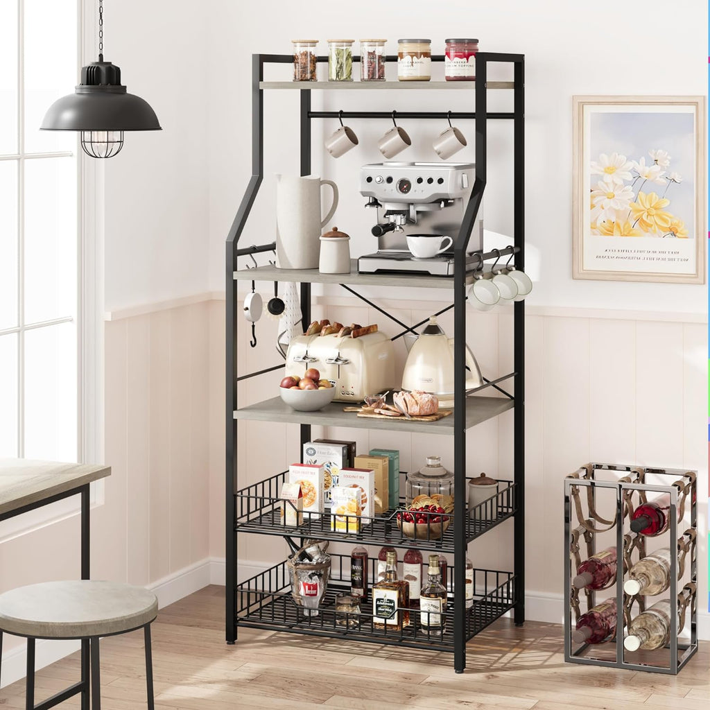 Rustic Gray 5-Tier Microwave Stand with Anti-Tip Kit G632