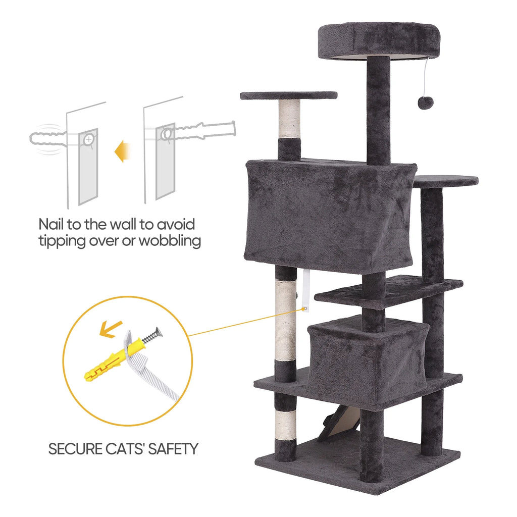 55-in Dark Gray Cat Tree & Scratching Post Tower Z462