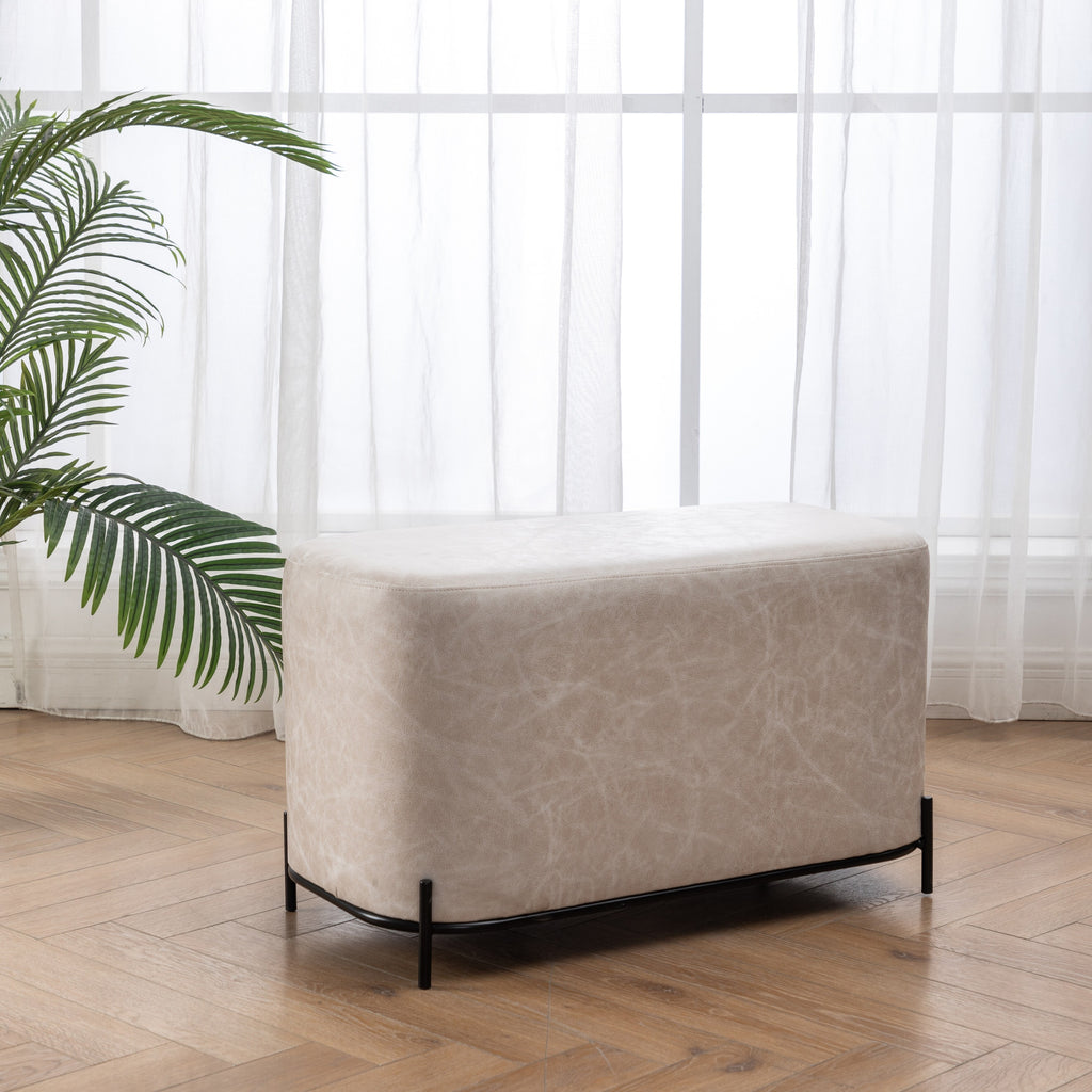 Tan Solid Faux Leather Decorative Bench U1653