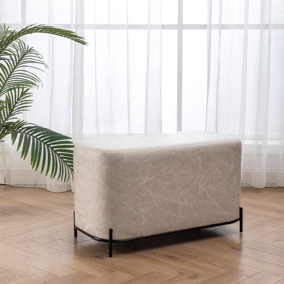 Tan Solid Faux Leather Decorative Bench U1653