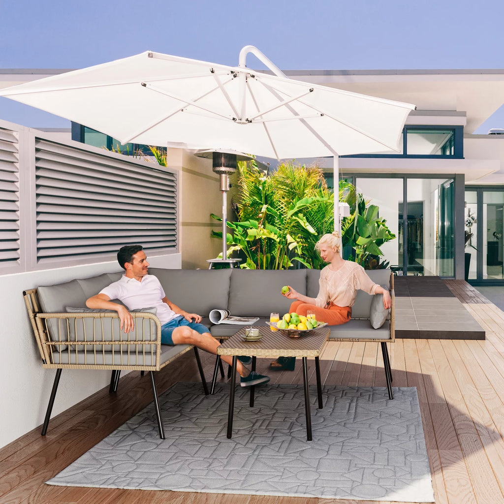 L-Shaped All-Weather Wicker Patio Sofa with Cushions X720782