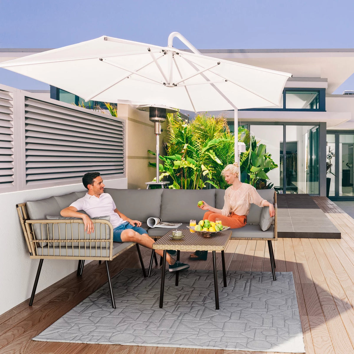 L-Shaped All-Weather Wicker Patio Sofa with Cushions X720782
