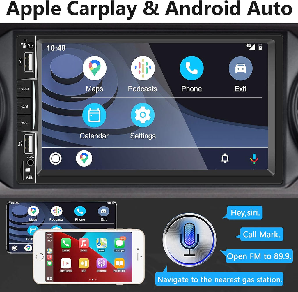 7 Inch Touch Screen Double Din Car Stereo with Bluetooth Backup Camera T35902