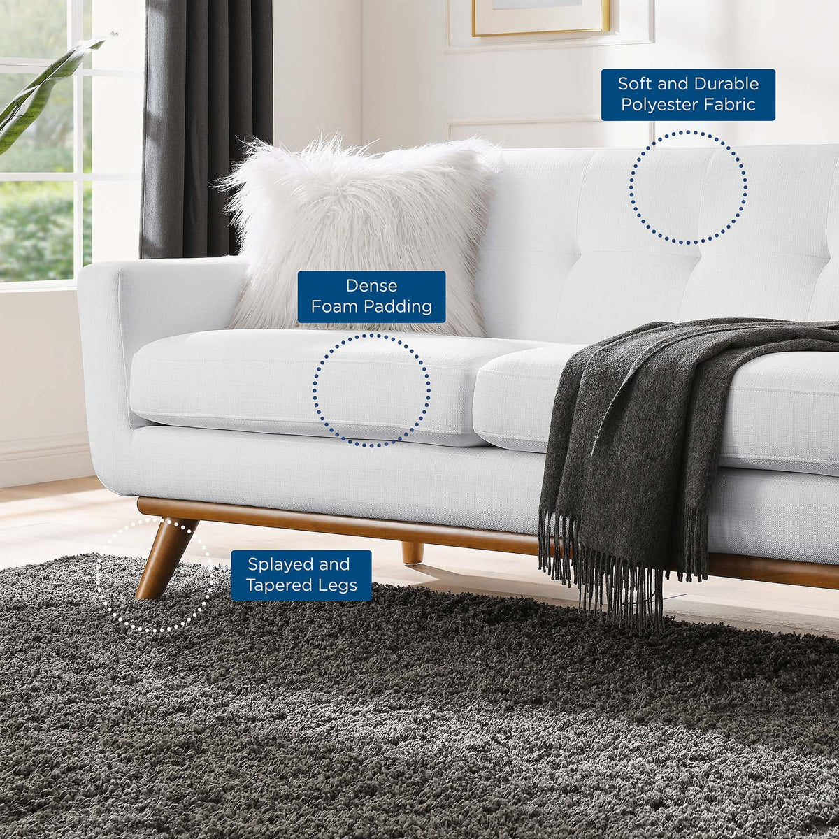 White Upholstered Fabric Loveseat S2539