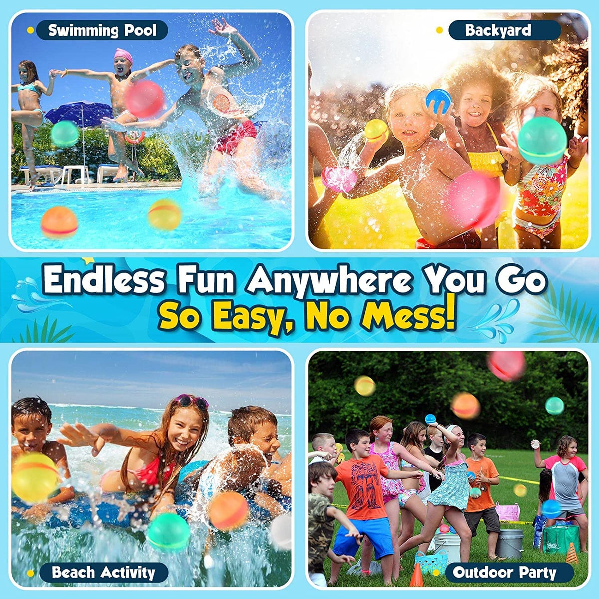 6 pcs Reusable Water Balloons for Kids C650892
