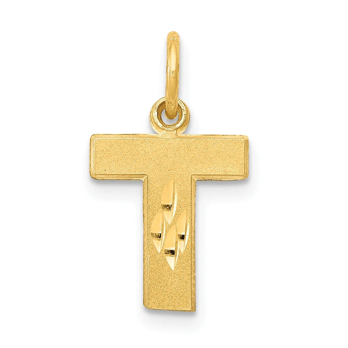 14K Yellow Gold Diamond-Cut Letter T Initial Pendant Charm with Rope Chain Necklace 18'' S49454