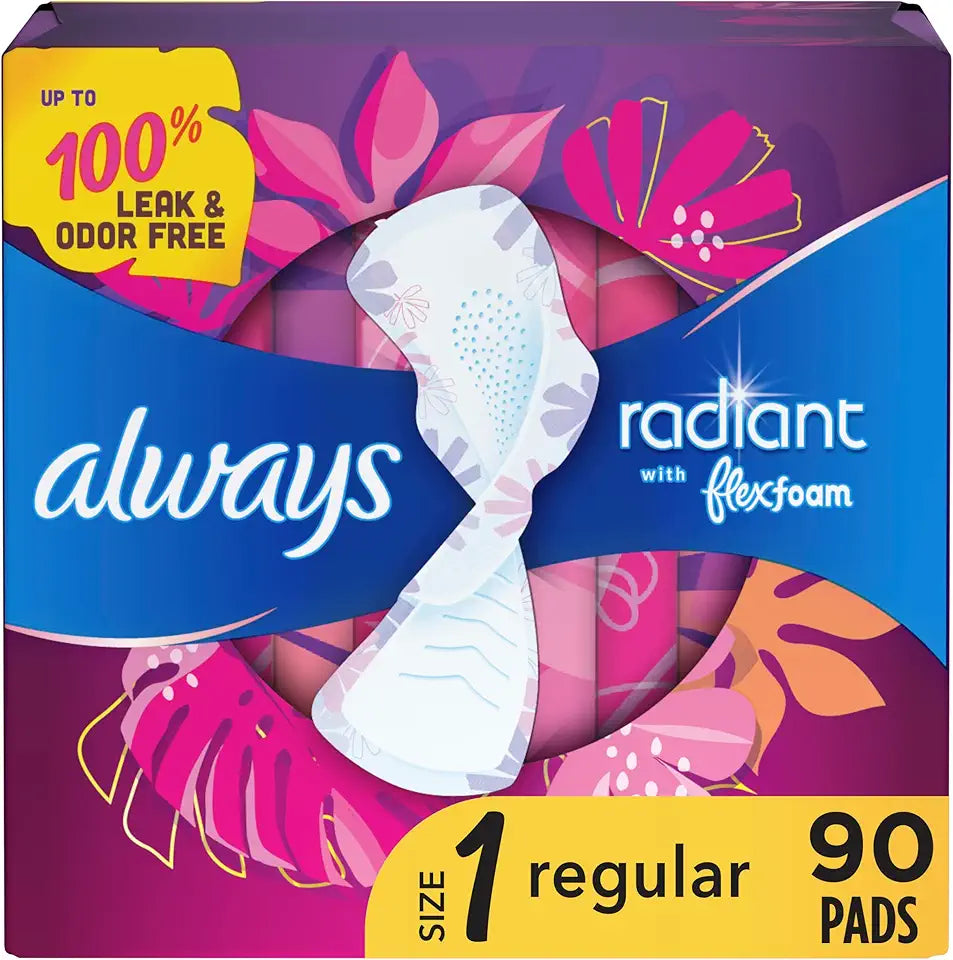Regular Absorbency Feminine Pads with Wings, 90 Count K9348