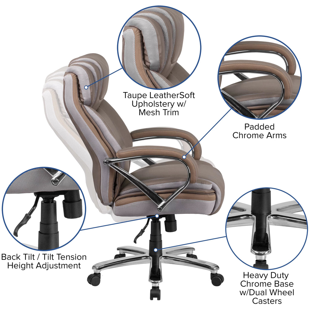 Taupe Ergonomic Office Chair with Extra Wide Seat V88957