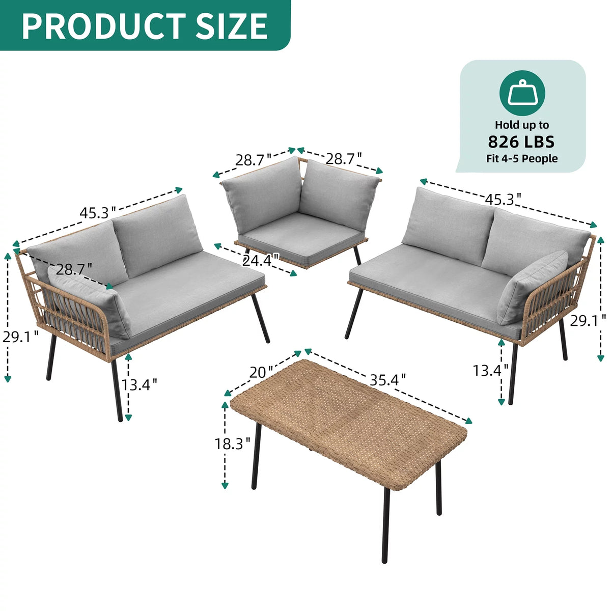L-Shaped All-Weather Wicker Patio Sofa with Cushions X720782